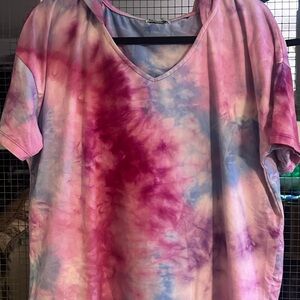 Sportelle Pink and Purple Tie-Dye V-Neck Top